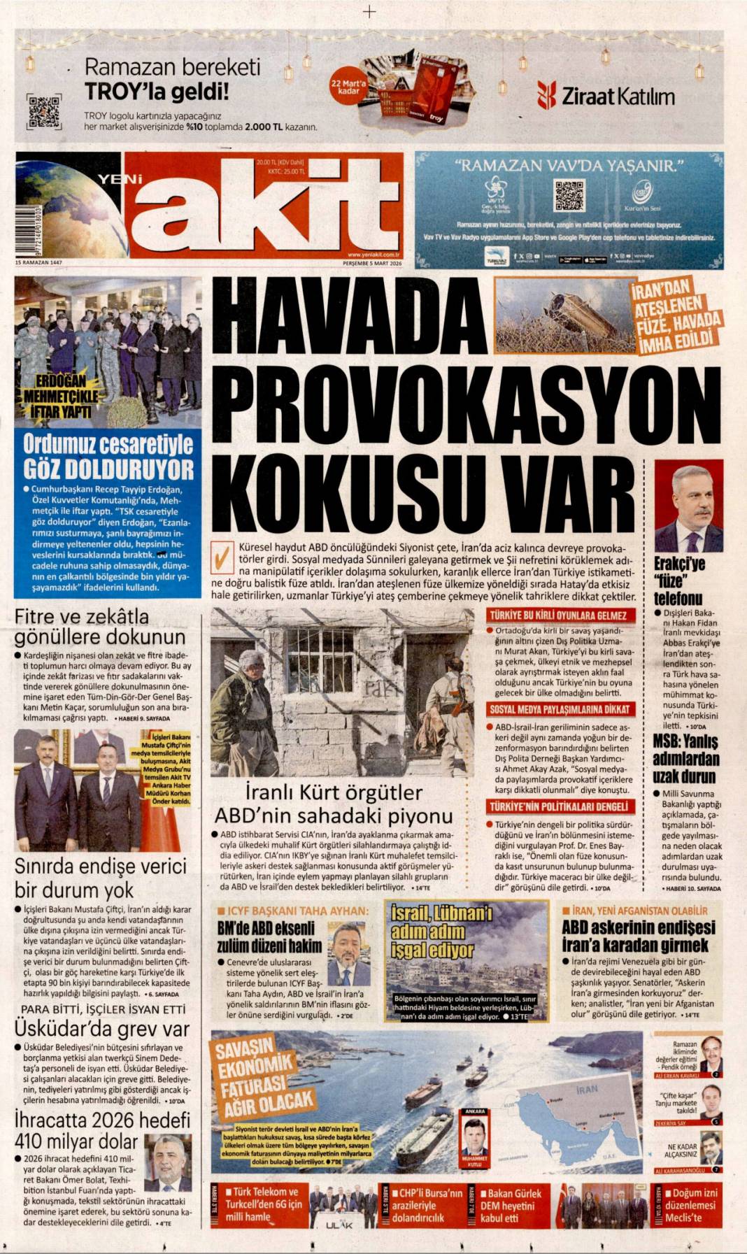 Siyonist canilerin savaş tuzağı: 5 Mart 2026 Perşembe güncel gazete manşetleri 20