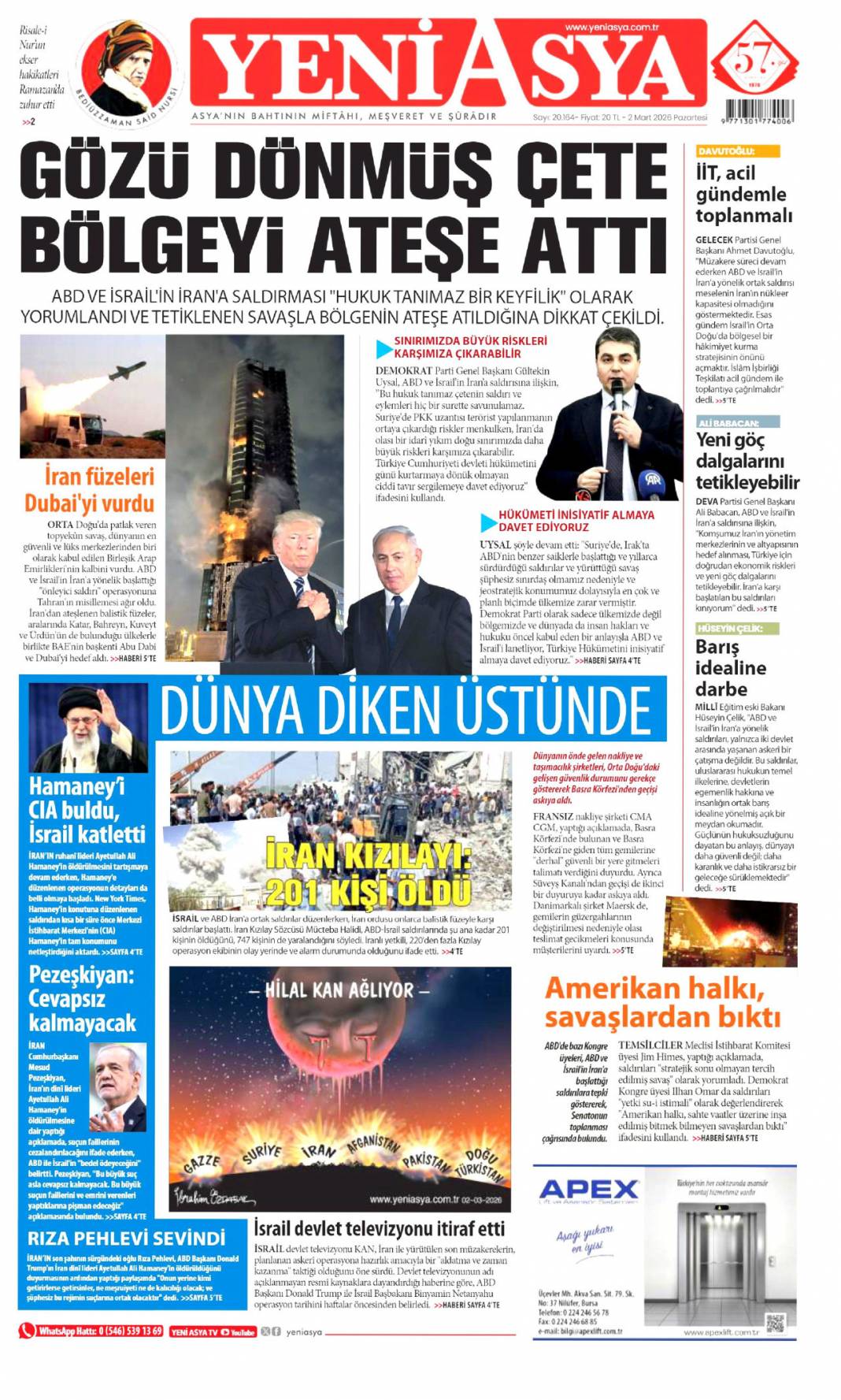 Ortadoğu'da ateş çemberi büyüyor: 2 Mart 2026 Pazartesi güncel gazete manşetleri 23