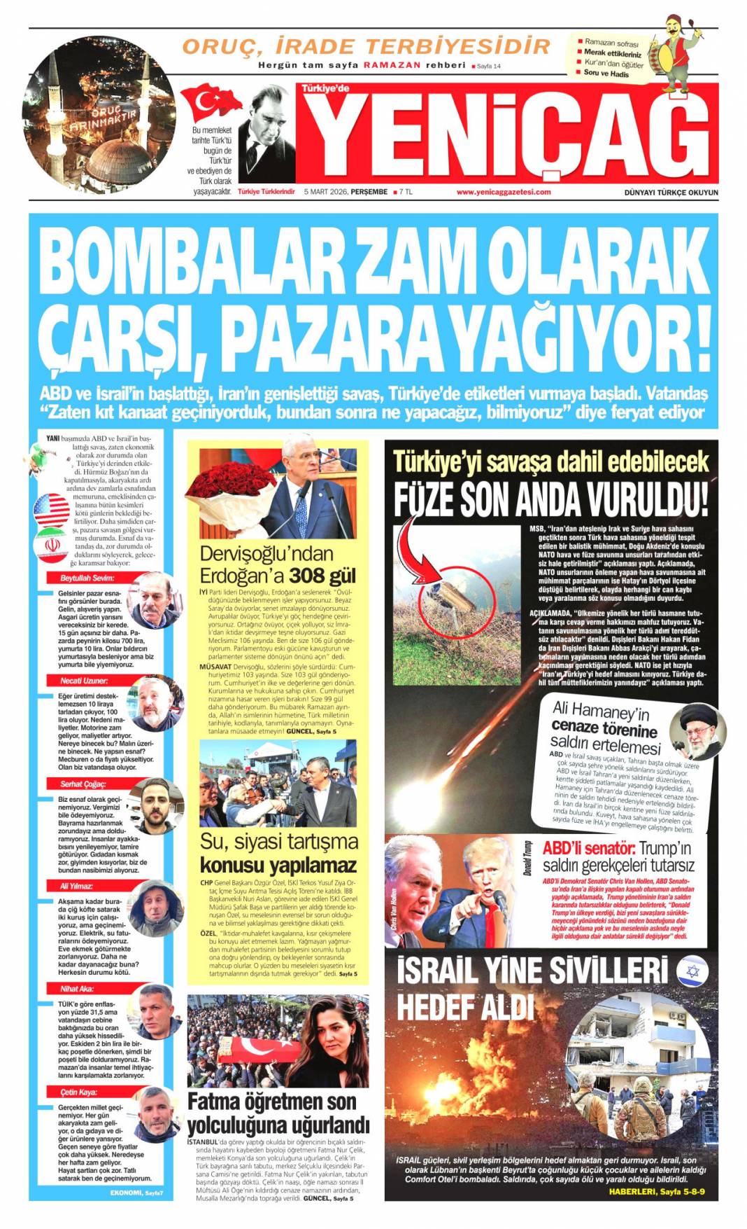 Siyonist canilerin savaş tuzağı: 5 Mart 2026 Perşembe güncel gazete manşetleri 23