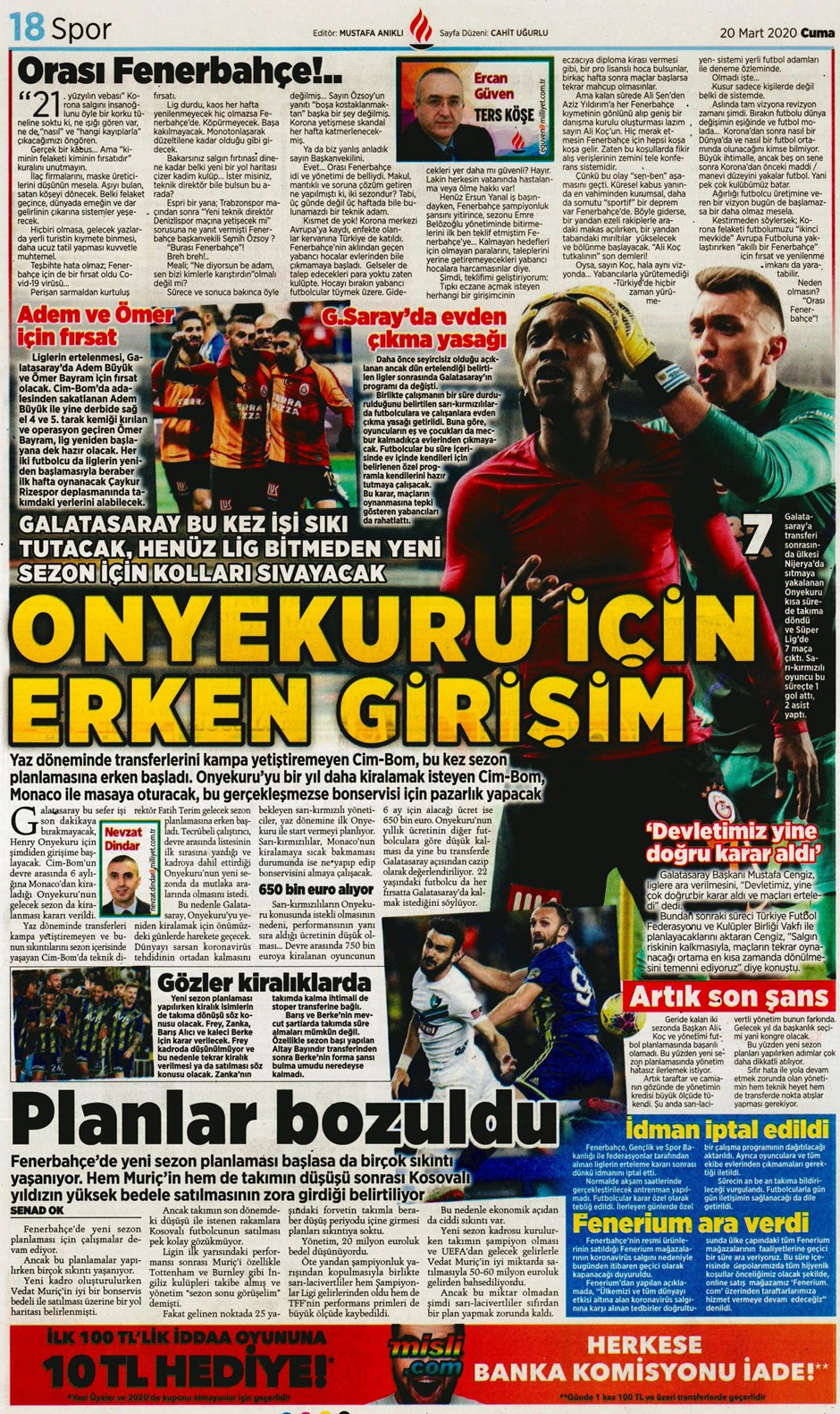 İşte 20 Mart günün spor manşetleri! Haftanın önemli spor gelişmeleri 1