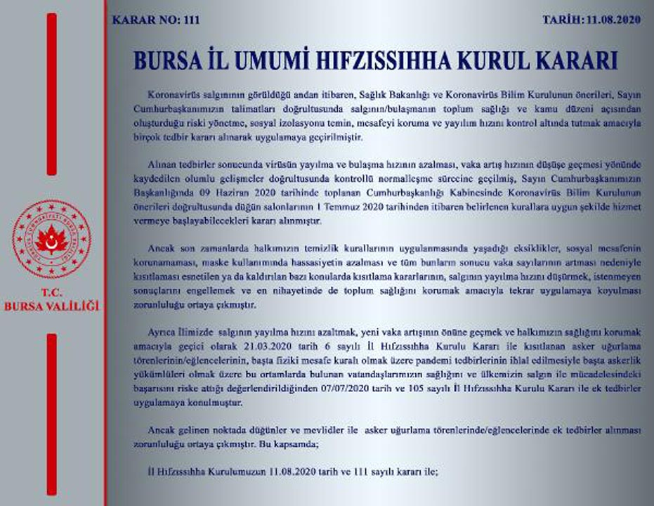 Bursa'da vaka artışı nedeniyle etkinlikler 2 saatle sınırlandırıldı 2