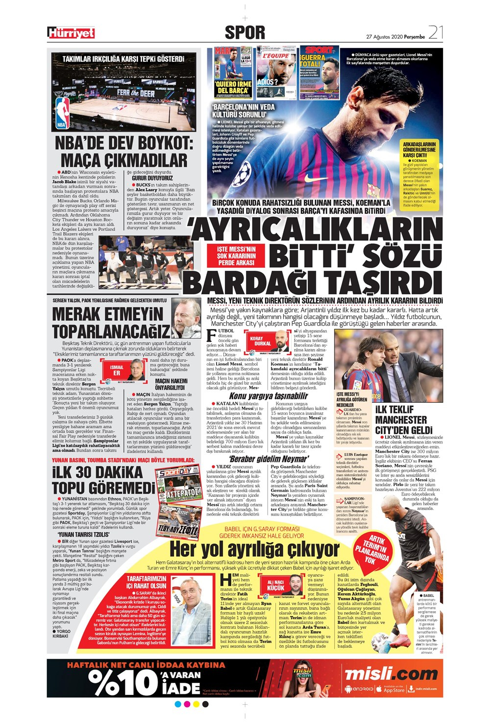 27 Ağustos spor manşetleri | 27 Ağustos spor gazetesi sayfaları 3