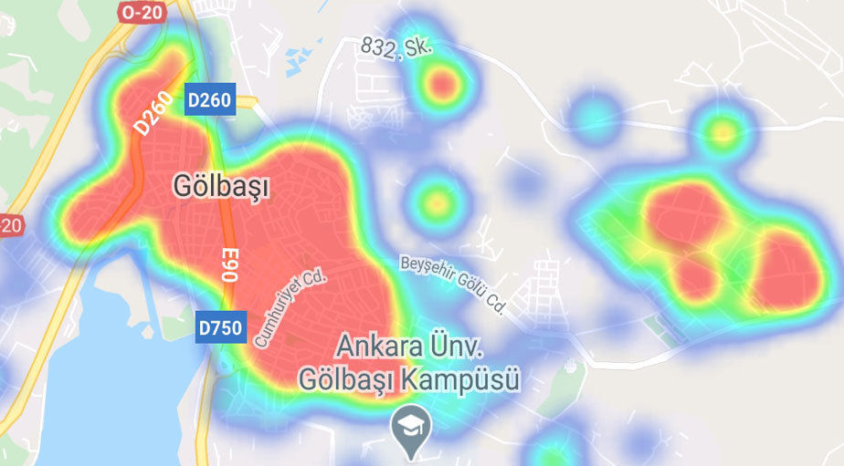 Koronavirüste artışın en fazla yaşandığı Ankara'nın ilçe yoğunluk haritası 13