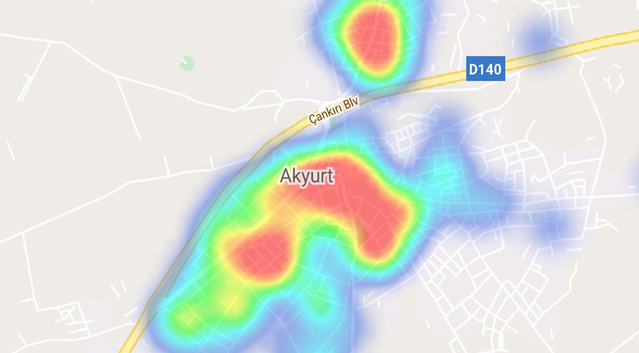 Koronavirüste artışın en fazla yaşandığı Ankara'nın ilçe yoğunluk haritası 2