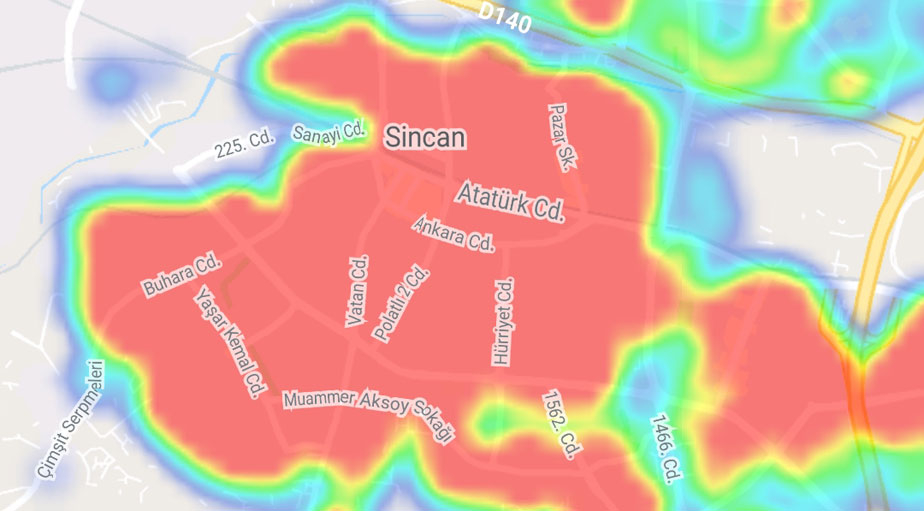 Koronavirüste artışın en fazla yaşandığı Ankara'nın ilçe yoğunluk haritası 24