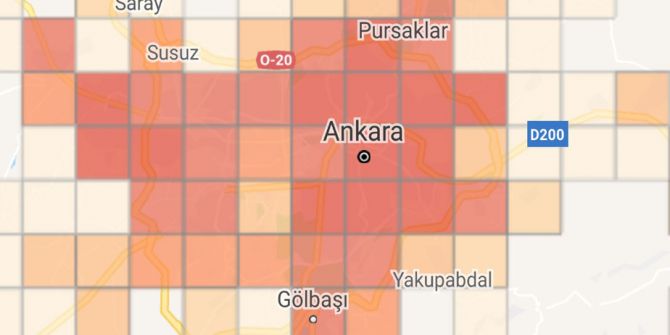 Koronavirüste artışın en fazla yaşandığı Ankara'nın ilçe yoğunluk haritası