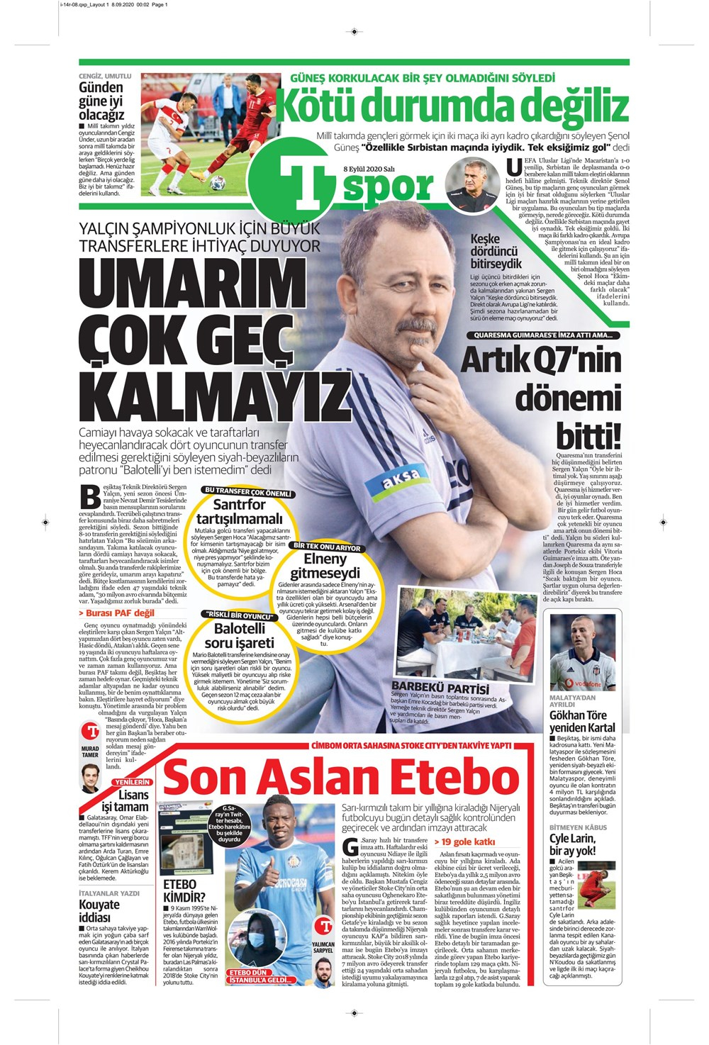 8 Eylül spor manşetleri | 8 Eylül spor gazetesi sayfaları 5