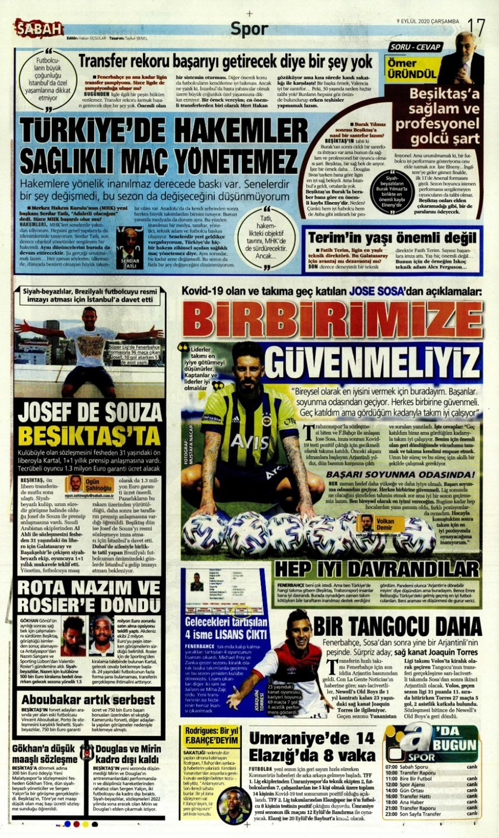 9 Eylül günün spor manşetleri | 9 Eylül spor gazetesi sayfaları 1