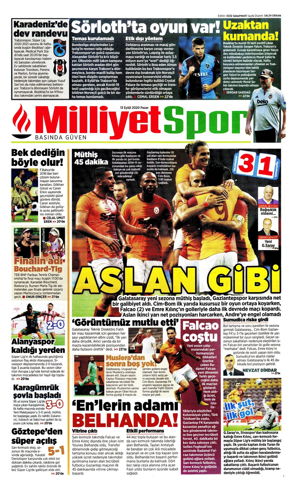 13 Eylül spor manşetleri | 13 Eylül spor gazetesi sayfaları 12