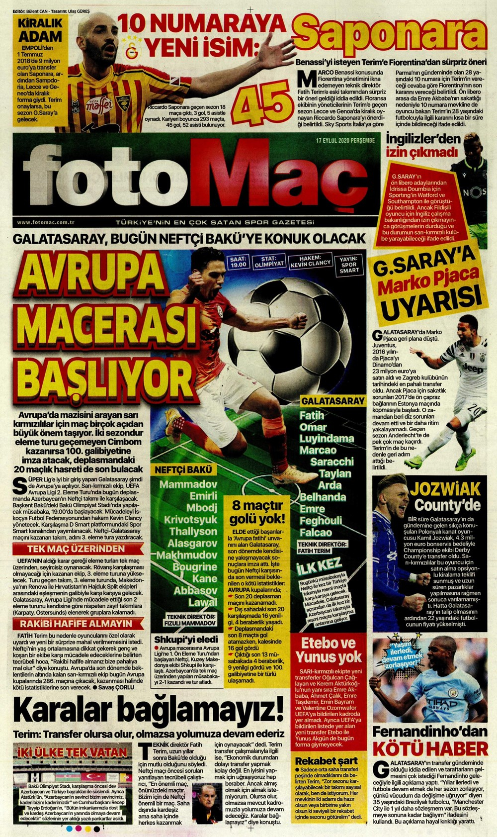 17 Eylül spor manşetleri | 17 Eylül spor gazetesi sayfaları 12