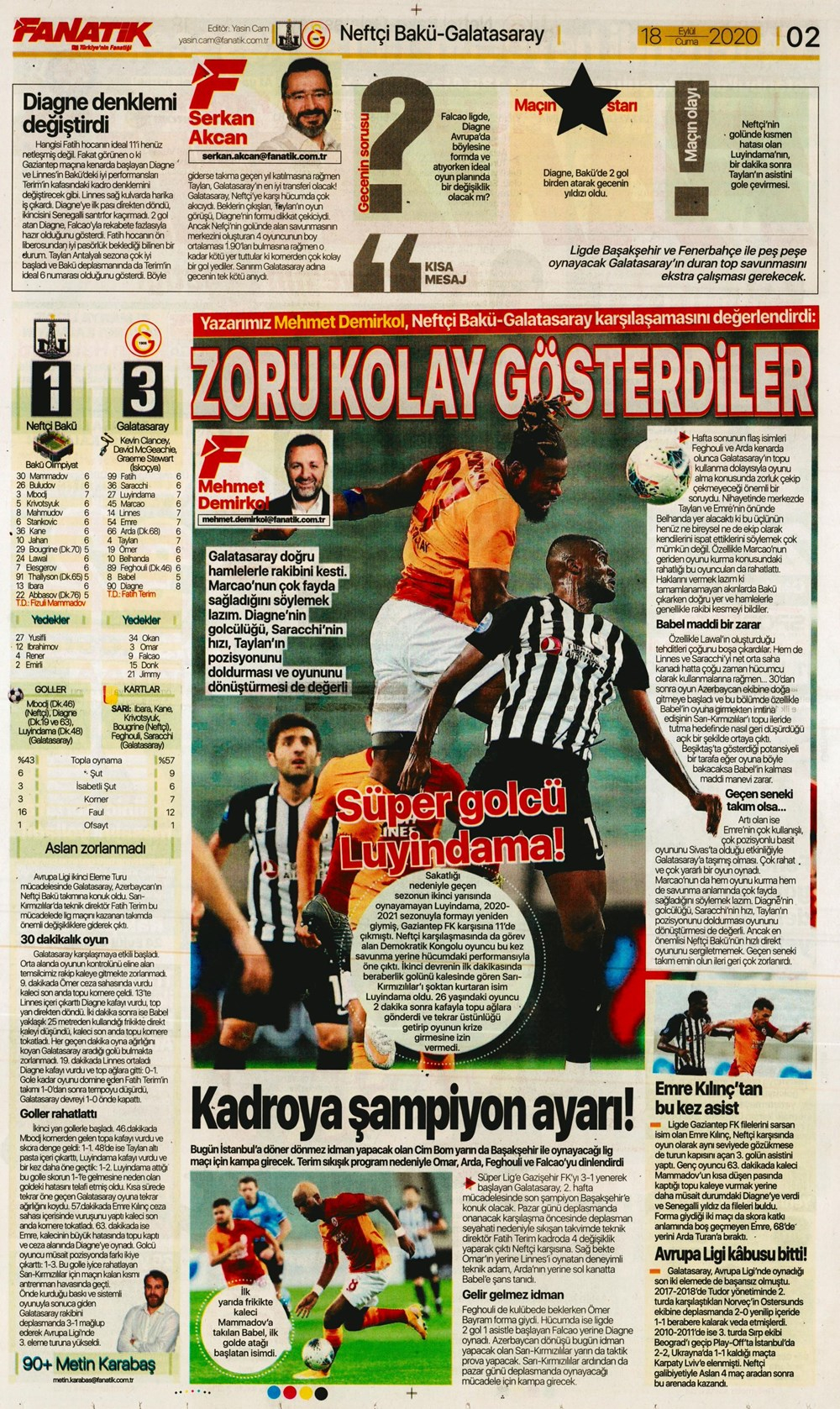 18 Eylül spor manşetleri | 18 Eylül spor gazetesi sayfaları 1