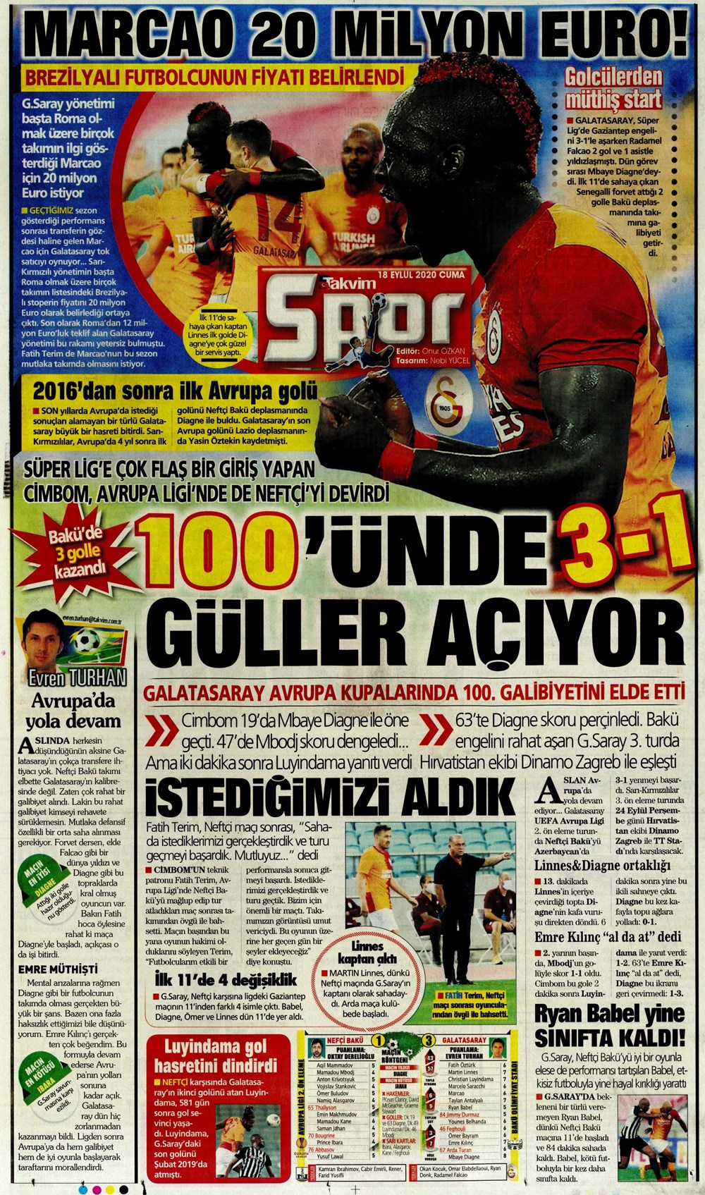 18 Eylül spor manşetleri | 18 Eylül spor gazetesi sayfaları 10