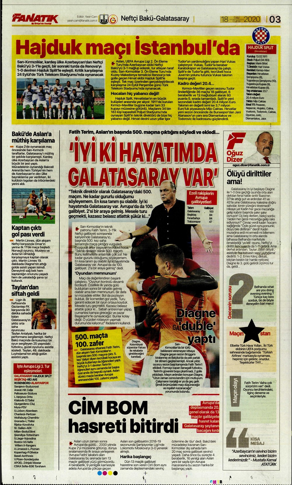 18 Eylül spor manşetleri | 18 Eylül spor gazetesi sayfaları 16