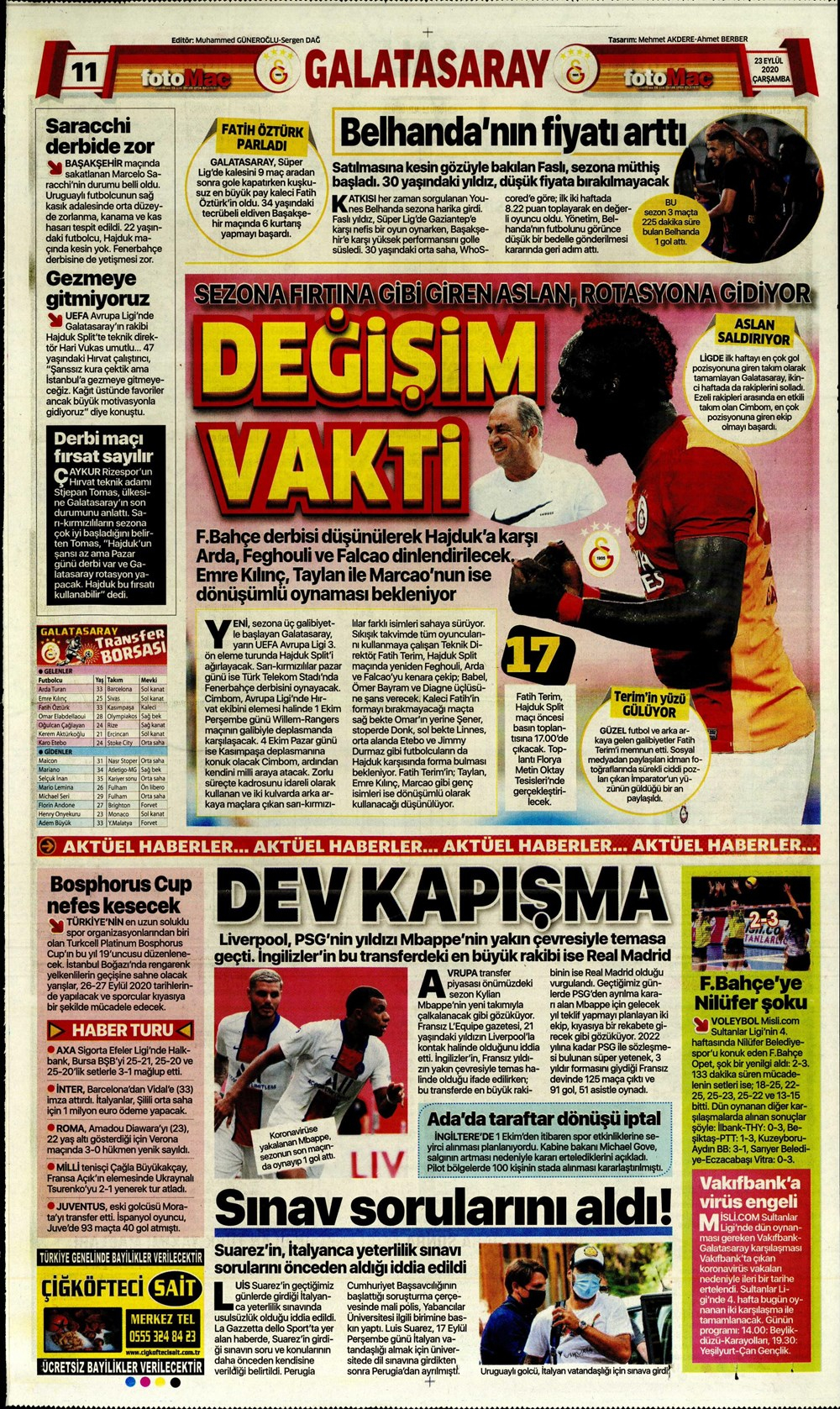 23 Eylül spor manşetleri | 23 Eylül spor gazetesi sayfaları 12