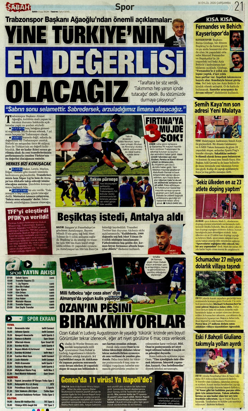 30 Eylül spor manşetleri | 30 Eylül spor gazetesi sayfaları 11