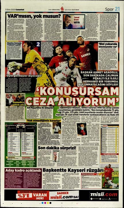 3 Ekim spor manşetleri | 3 Ekim spor gazetesi sayfaları 19