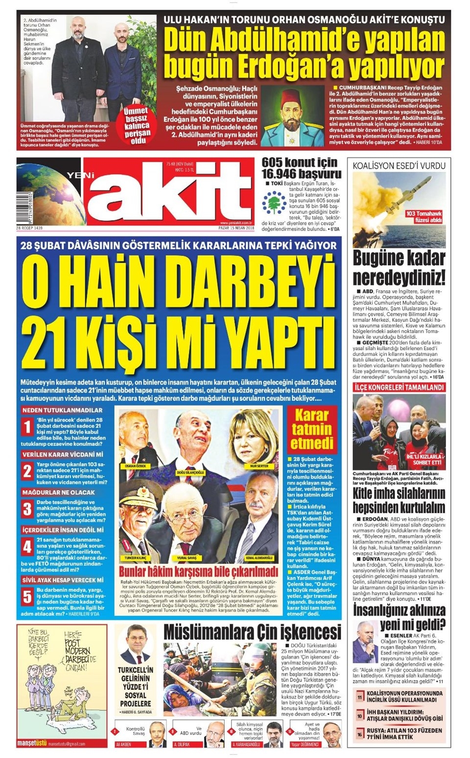 15 Nisan 2018 Gazete manşetleri - Habertürk, Sabah, Hürriyet, Sözcü 13