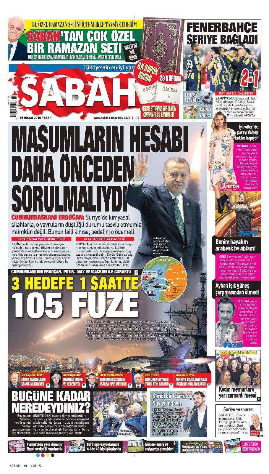 15 Nisan 2018 Gazete manşetleri - Habertürk, Sabah, Hürriyet, Sözcü 3