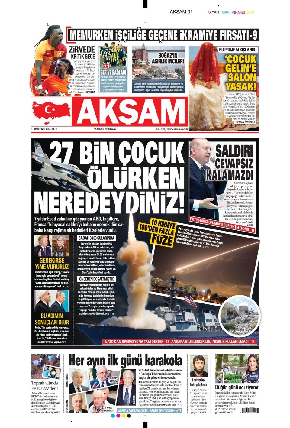 15 Nisan 2018 Gazete manşetleri - Habertürk, Sabah, Hürriyet, Sözcü 6