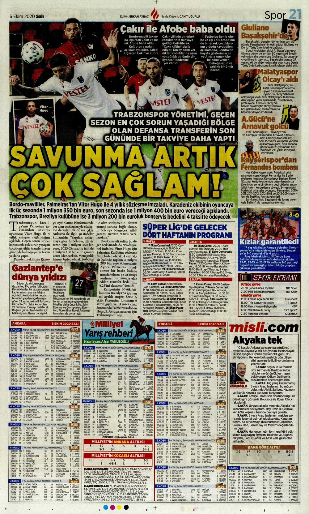 6 Ekim spor manşetleri | 6 Ekim spor gazetesi sayfaları 9