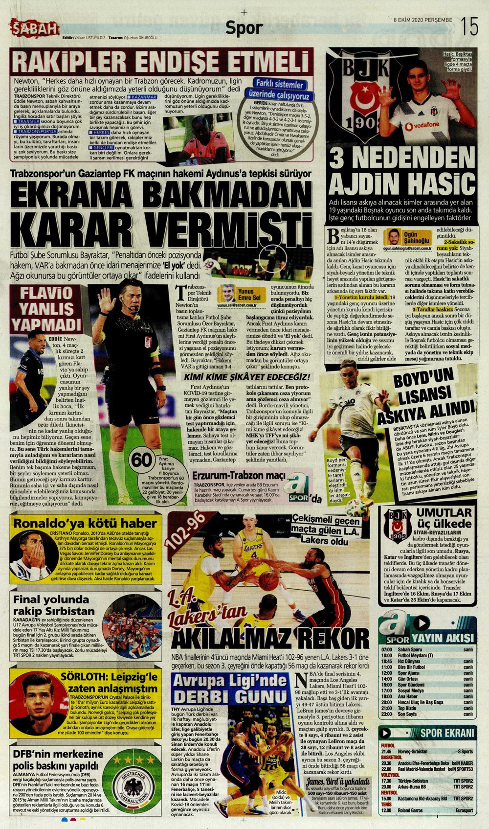 8 Ekim spor manşetleri | 8 Ekim spor gazetesi sayfaları 10