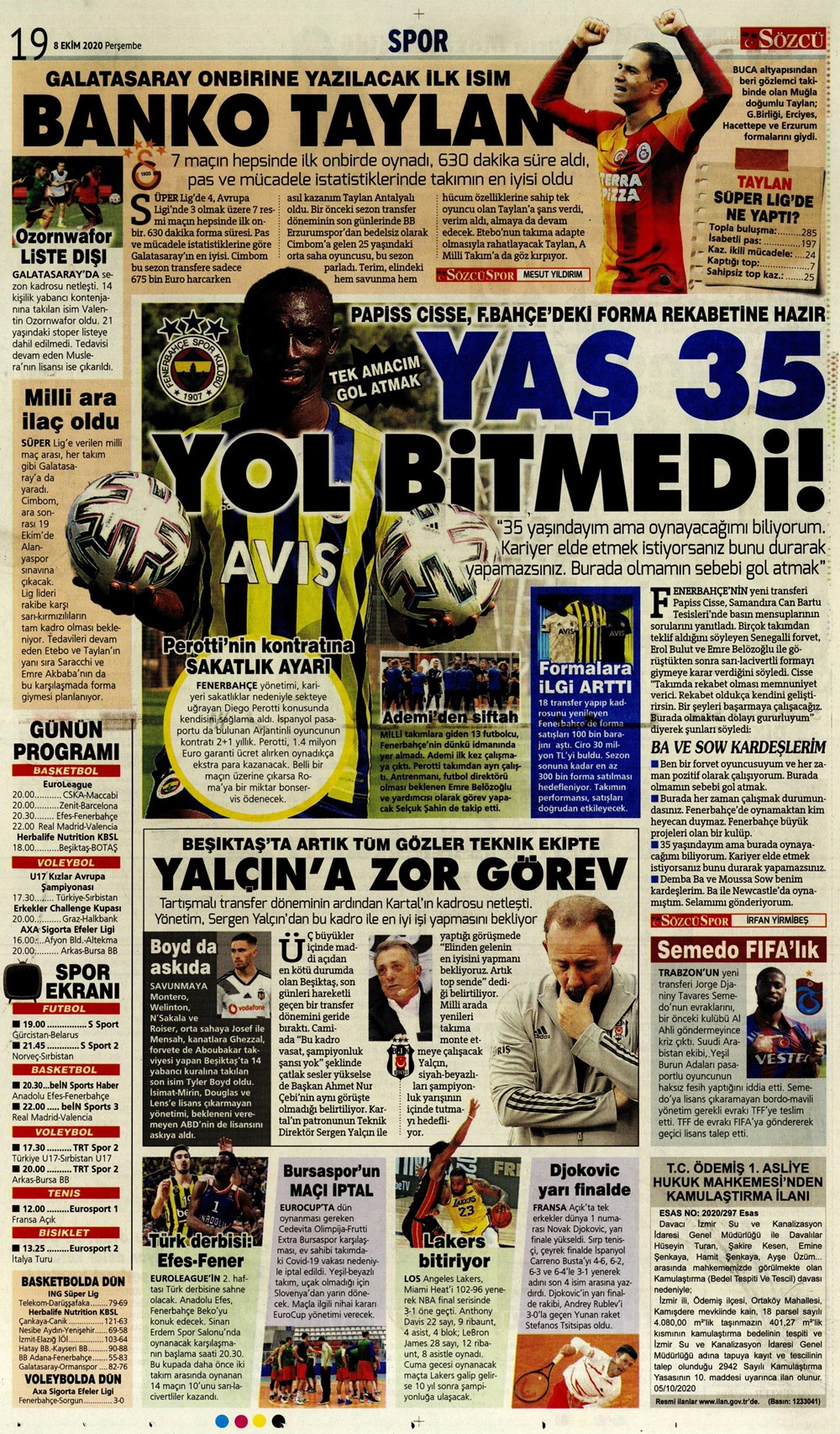 8 Ekim spor manşetleri | 8 Ekim spor gazetesi sayfaları 2