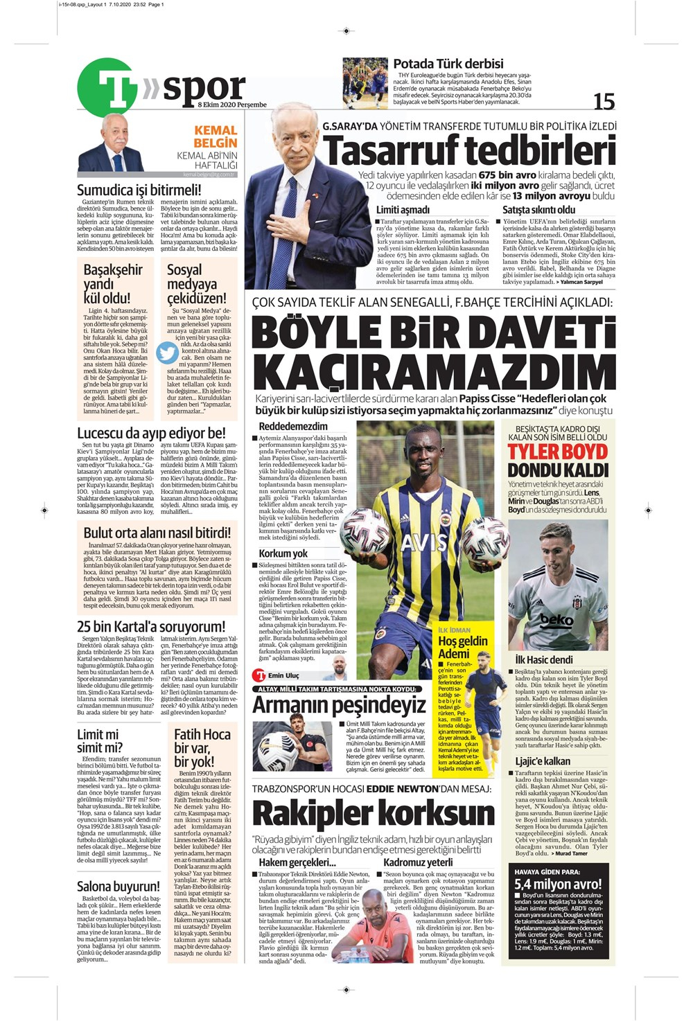 8 Ekim spor manşetleri | 8 Ekim spor gazetesi sayfaları 3