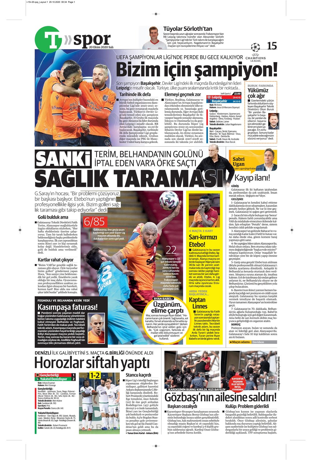 20 Ekim spor manşetleri | 20 Ekim spor gazetesi sayfaları 3