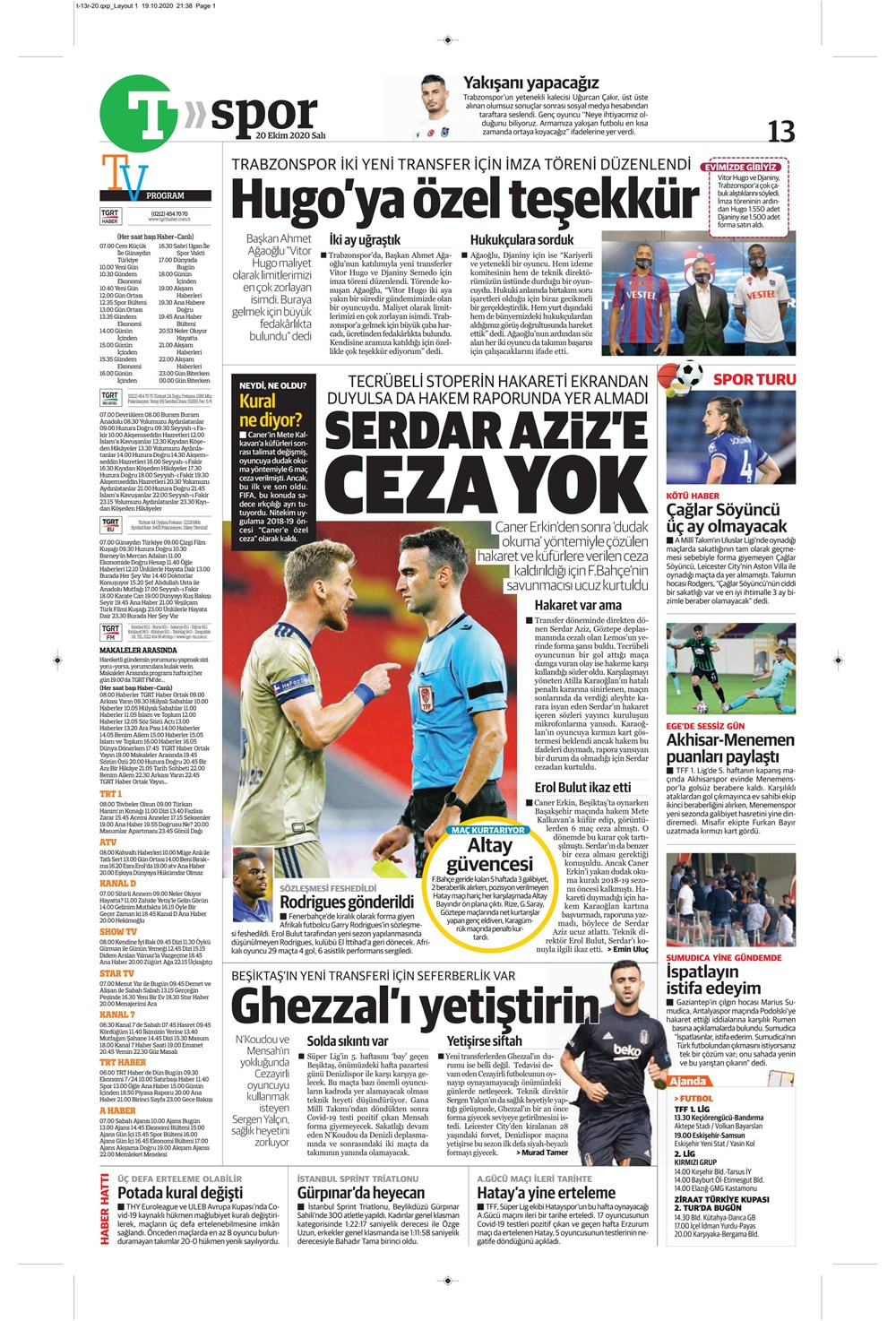 20 Ekim spor manşetleri | 20 Ekim spor gazetesi sayfaları 6