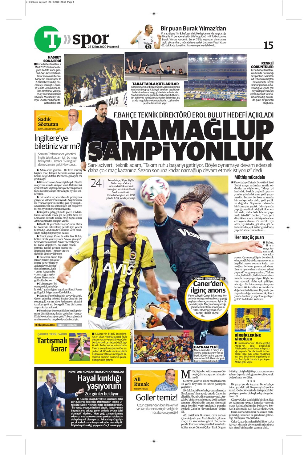 26 Ekim spor manşetleri | 26 Ekim 2020 spor gazetesi sayfaları 4