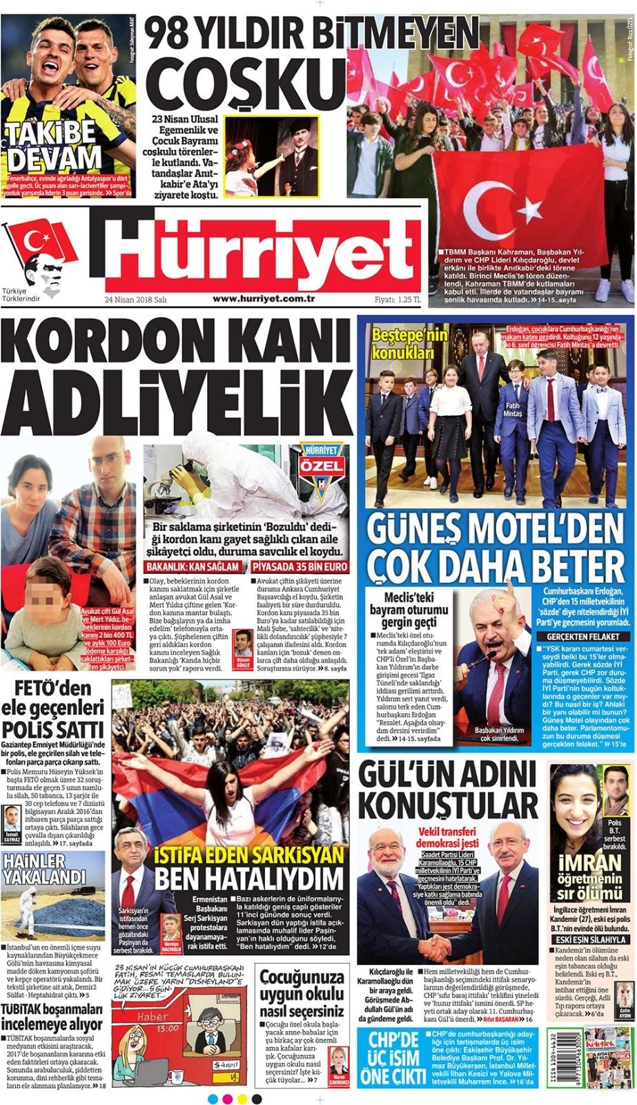 Gazete manşetleri 24 Nisan 2018 - Sabah, Habertürk, Sözcü, Hürriyet 1