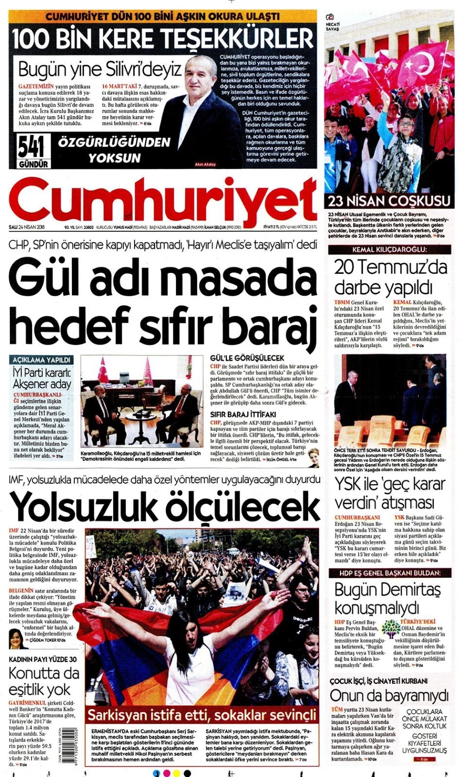 Gazete manşetleri 24 Nisan 2018 - Sabah, Habertürk, Sözcü, Hürriyet 12