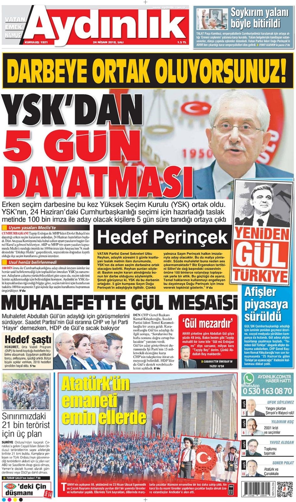 Gazete manşetleri 24 Nisan 2018 - Sabah, Habertürk, Sözcü, Hürriyet 13