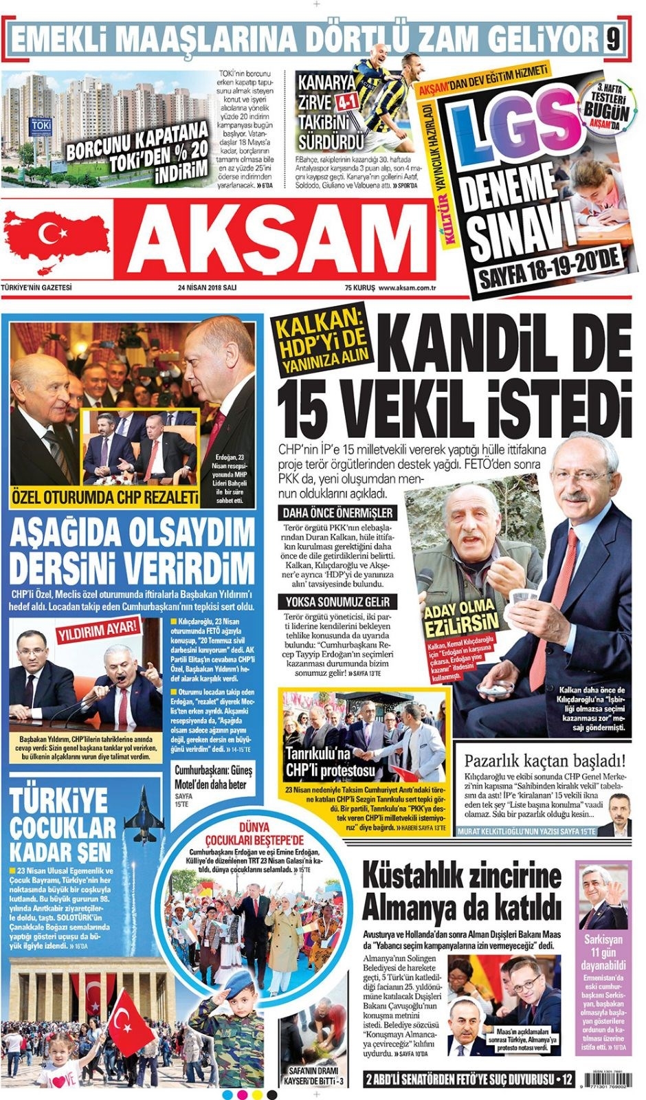 Gazete manşetleri 24 Nisan 2018 - Sabah, Habertürk, Sözcü, Hürriyet 14