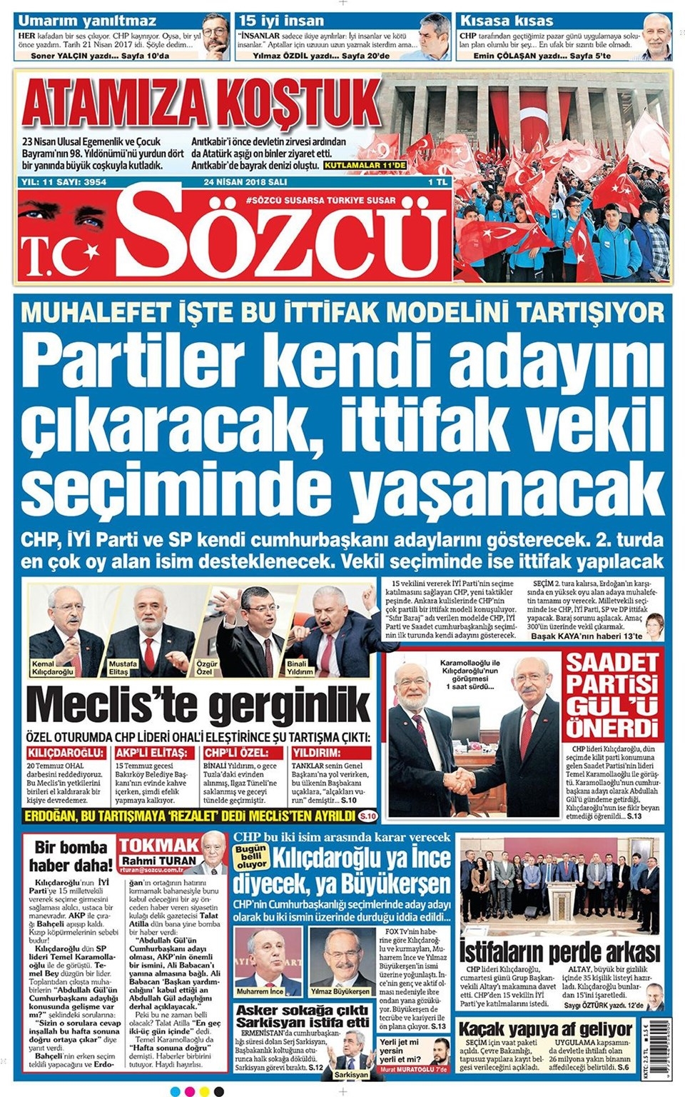 Gazete manşetleri 24 Nisan 2018 - Sabah, Habertürk, Sözcü, Hürriyet 8