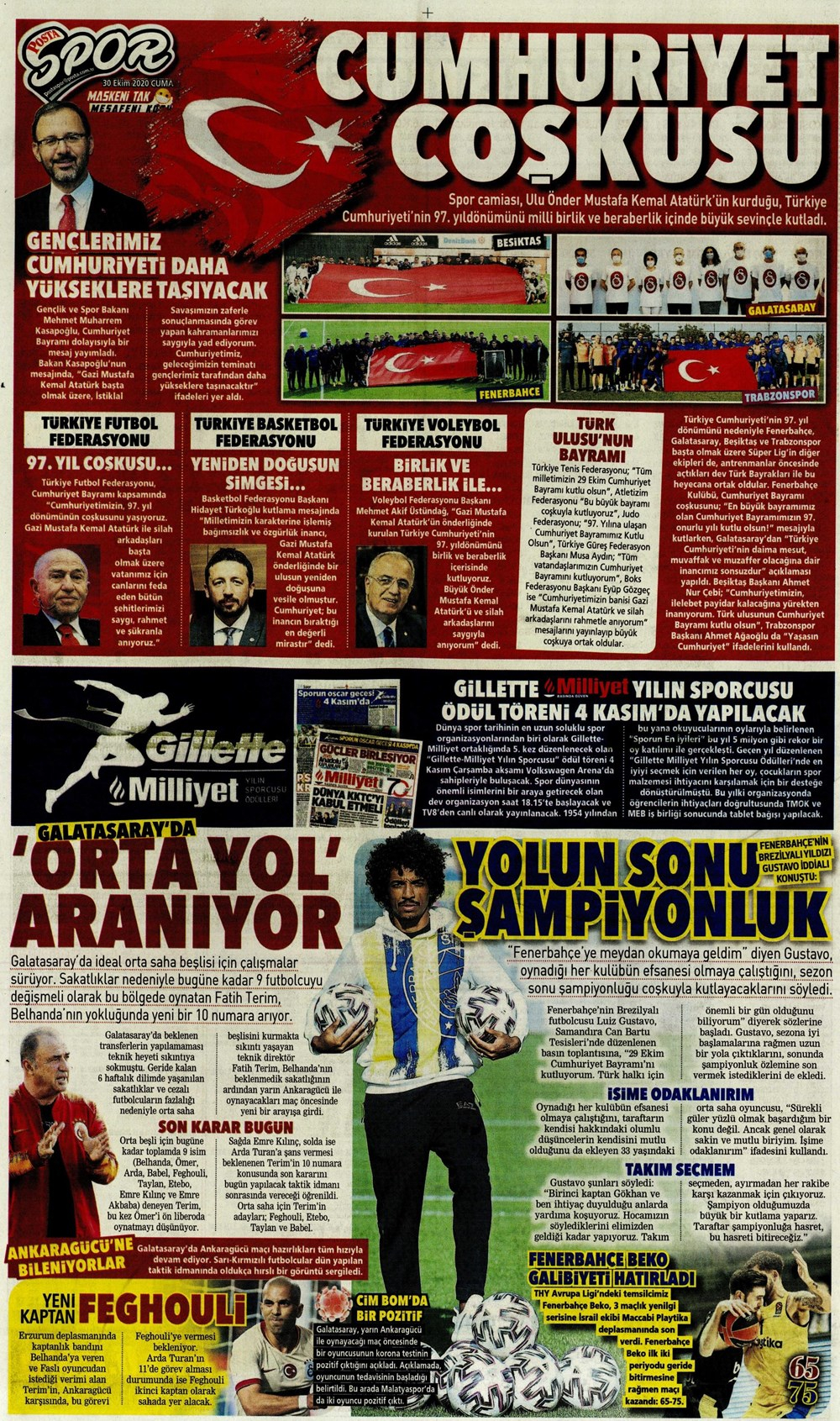 30 Ekim spor manşetleri | 30 Ekim spor gazetesi sayfaları 1