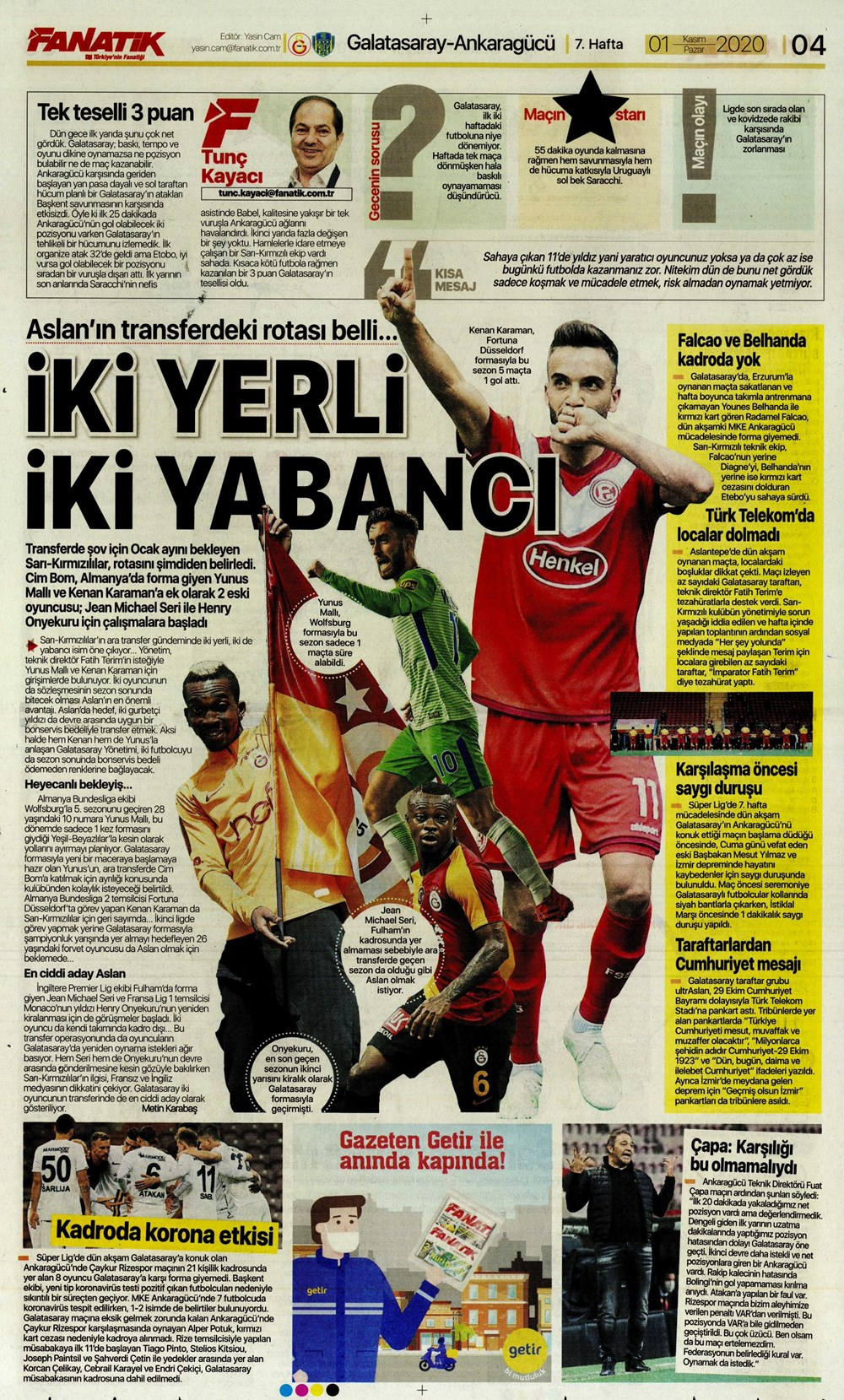 1 Kasım spor manşetleri | 1 Kasım spor gazetesi sayfaları 9