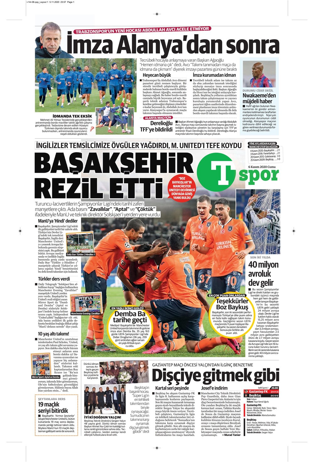 Günün spor manşetleri (6 Kasım 2020) 5