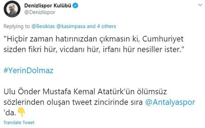 Süper Lig kulüplerinden 10 Kasım için tweet zinciri 5