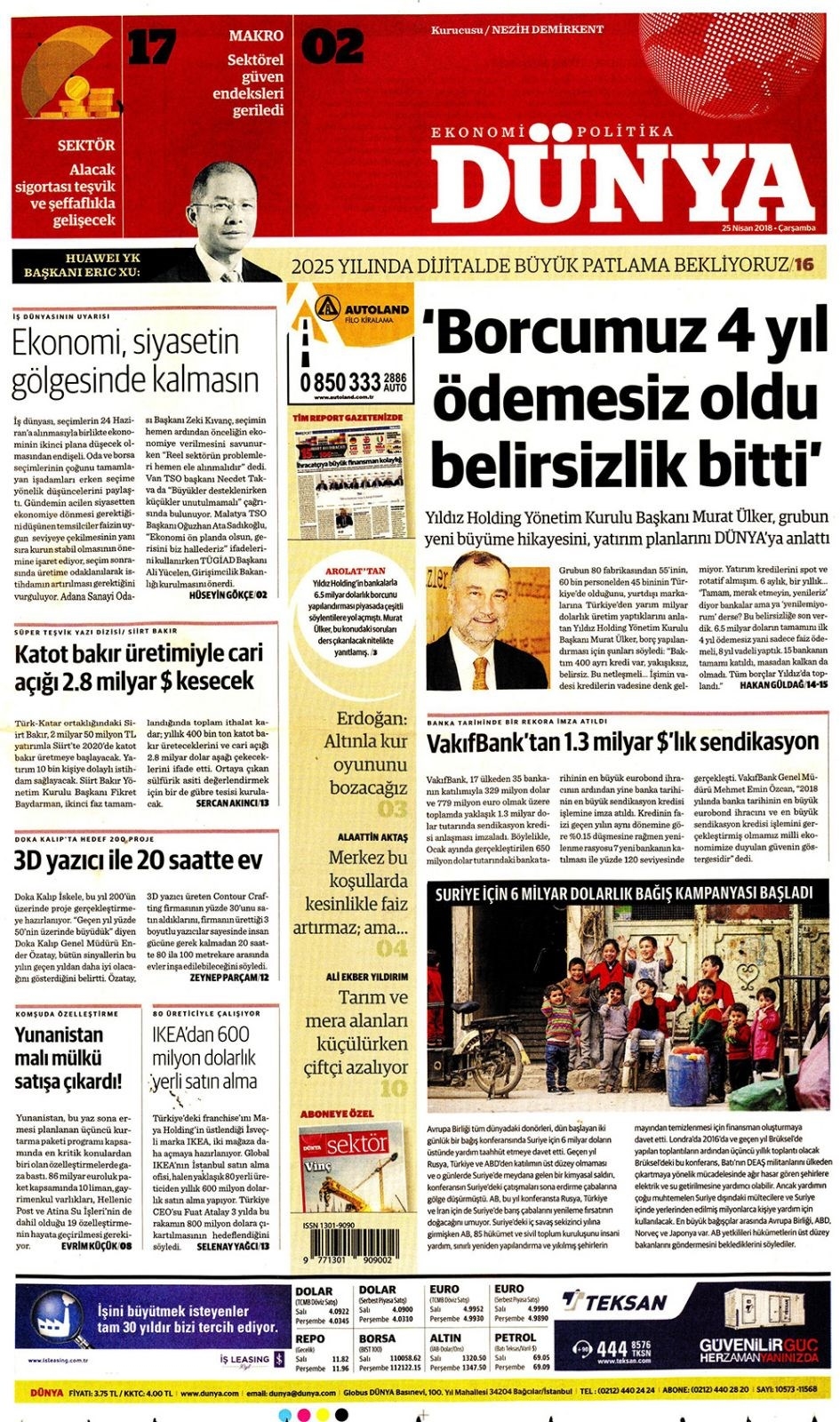 Gazete manşetleri 25 Nisan 2018 Hürriyet - Sözcü - Habertürk 11