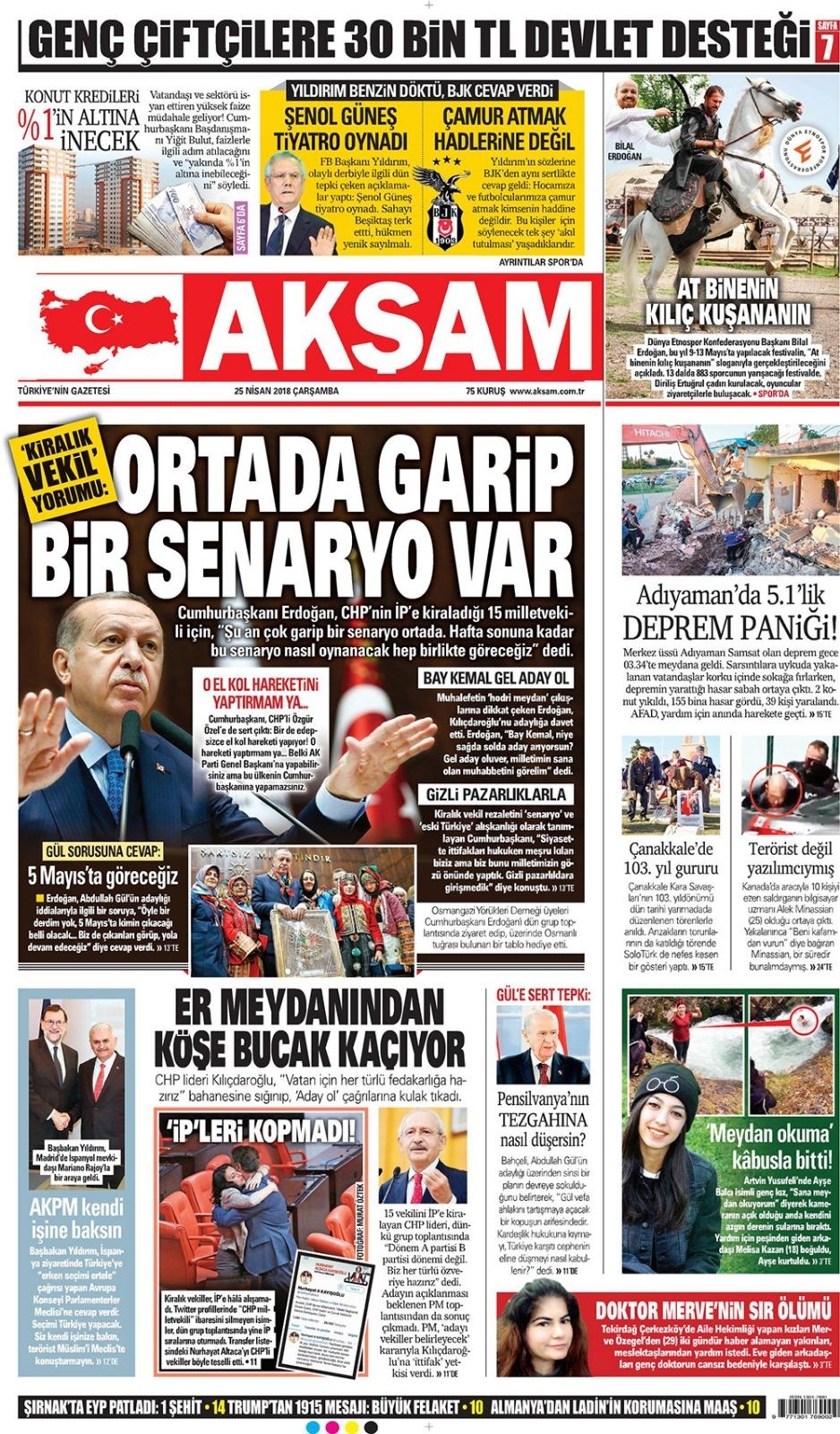 Gazete manşetleri 25 Nisan 2018 Hürriyet - Sözcü - Habertürk 14