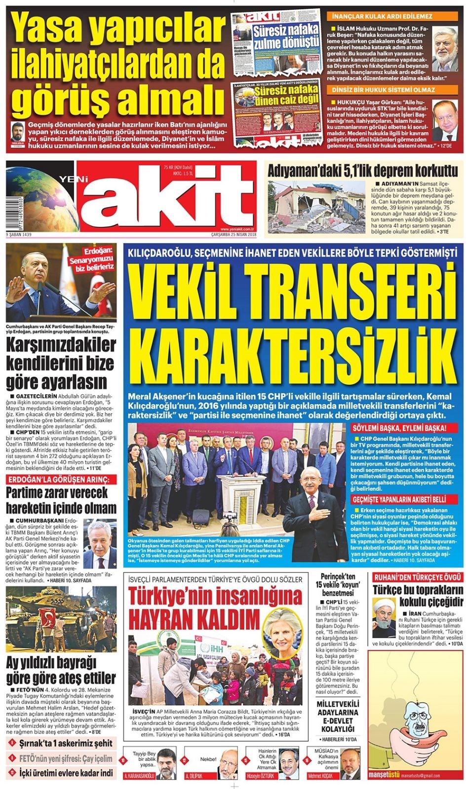 Gazete manşetleri 25 Nisan 2018 Hürriyet - Sözcü - Habertürk 15