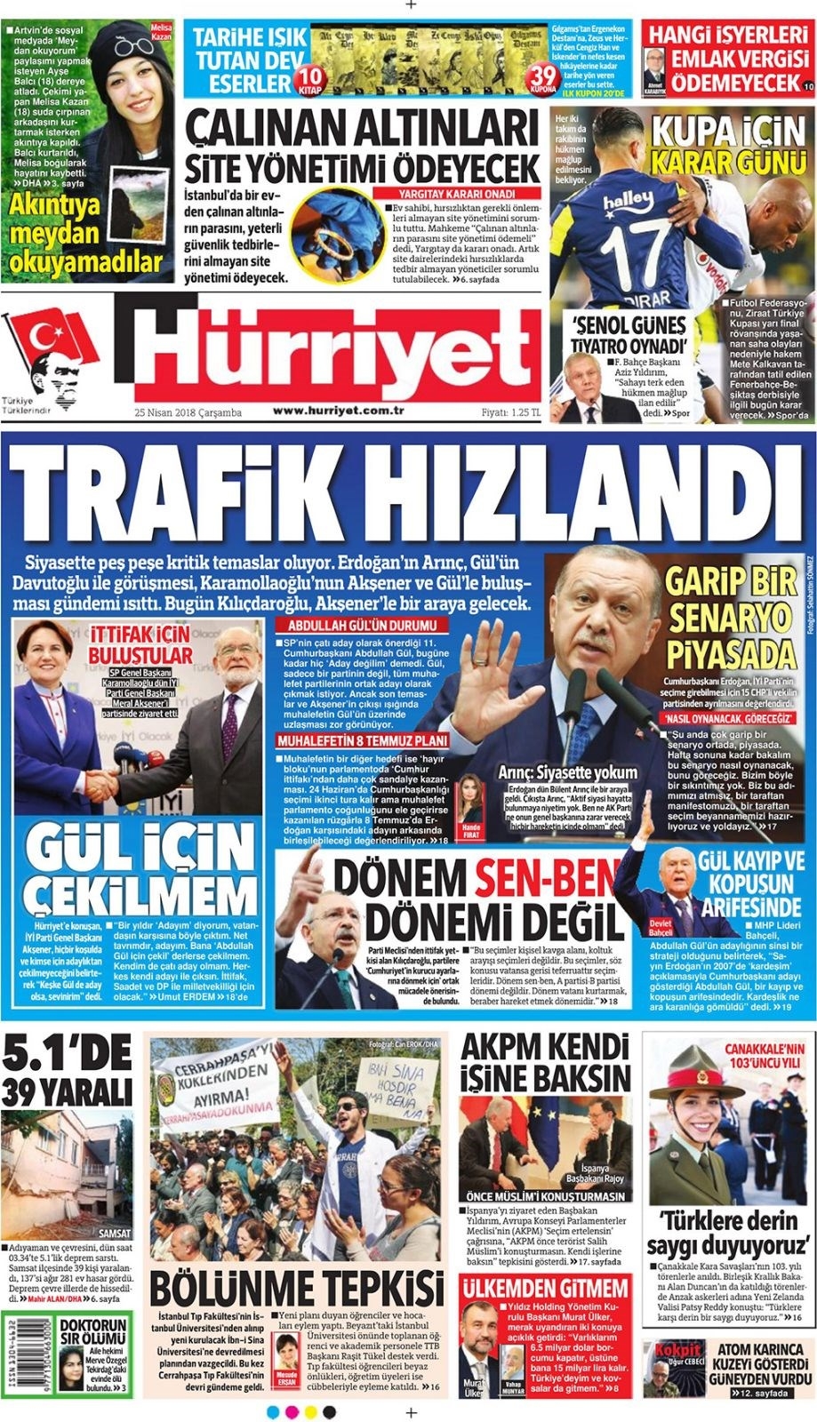 Gazete manşetleri 25 Nisan 2018 Hürriyet - Sözcü - Habertürk 2