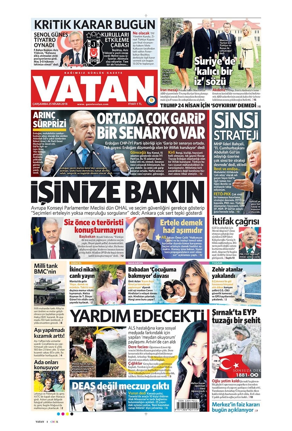 Gazete manşetleri 25 Nisan 2018 Hürriyet - Sözcü - Habertürk 3