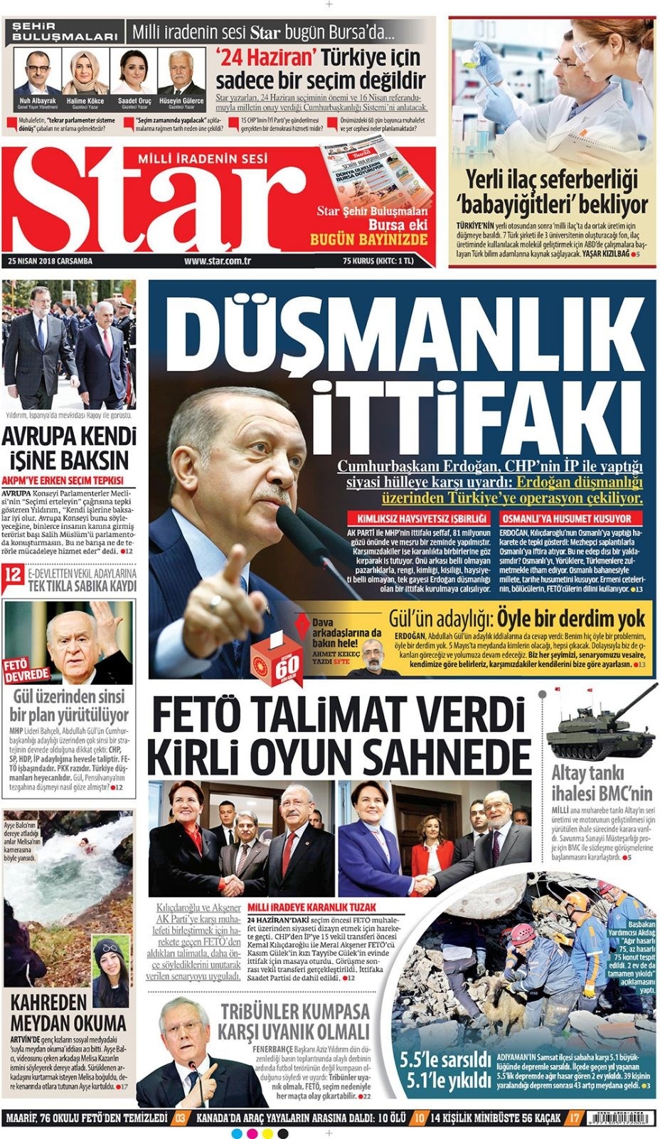 Gazete manşetleri 25 Nisan 2018 Hürriyet - Sözcü - Habertürk 7