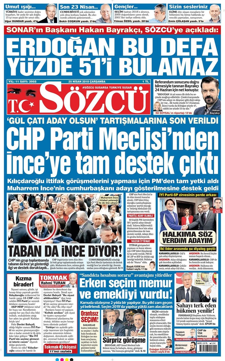 Gazete manşetleri 25 Nisan 2018 Hürriyet - Sözcü - Habertürk 8