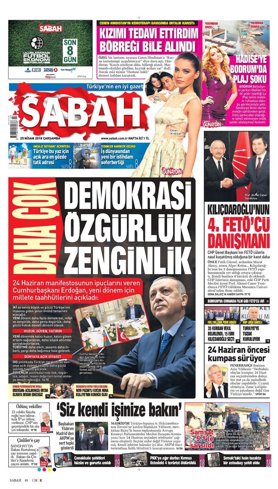 Gazete manşetleri 25 Nisan 2018 Hürriyet - Sözcü - Habertürk 9