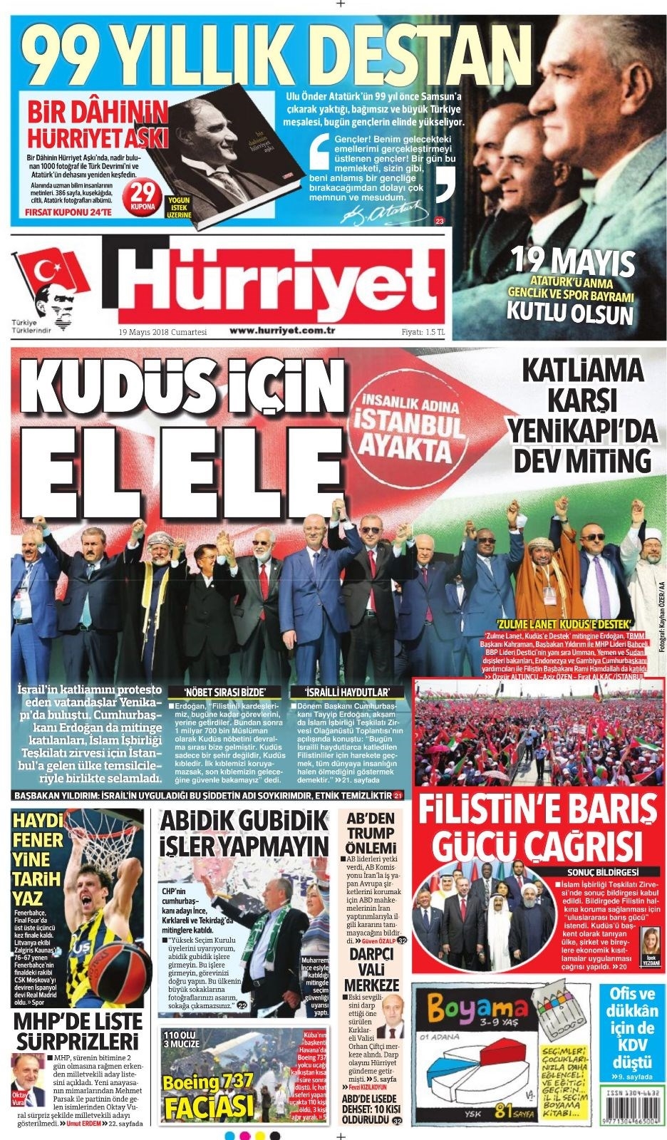 Gazete manşetleri 19 Mayıs 2018 Hürriyet, Milliyet, Yeni Şafak, Sözcü 1