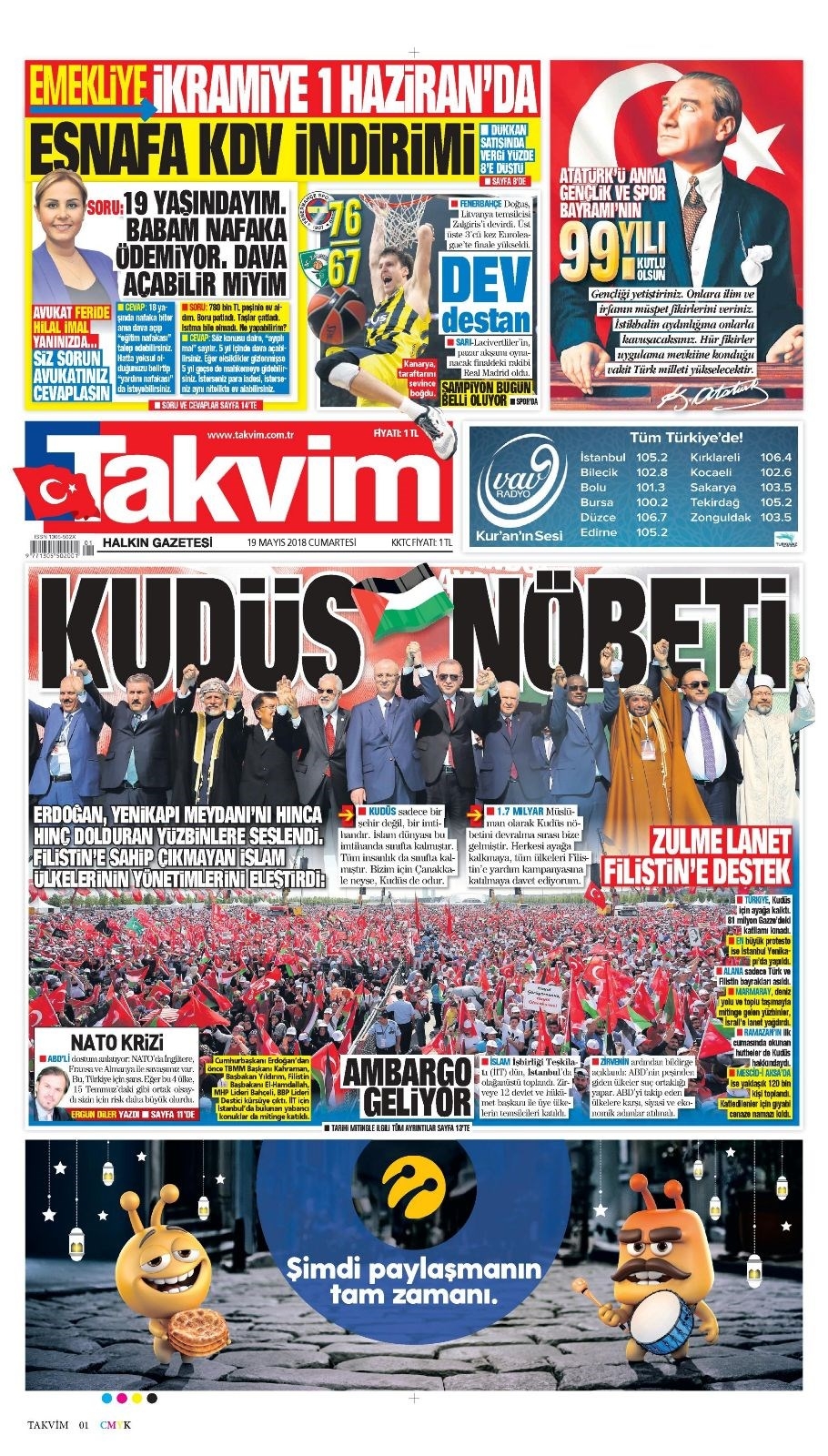 Gazete manşetleri 19 Mayıs 2018 Hürriyet, Milliyet, Yeni Şafak, Sözcü 12