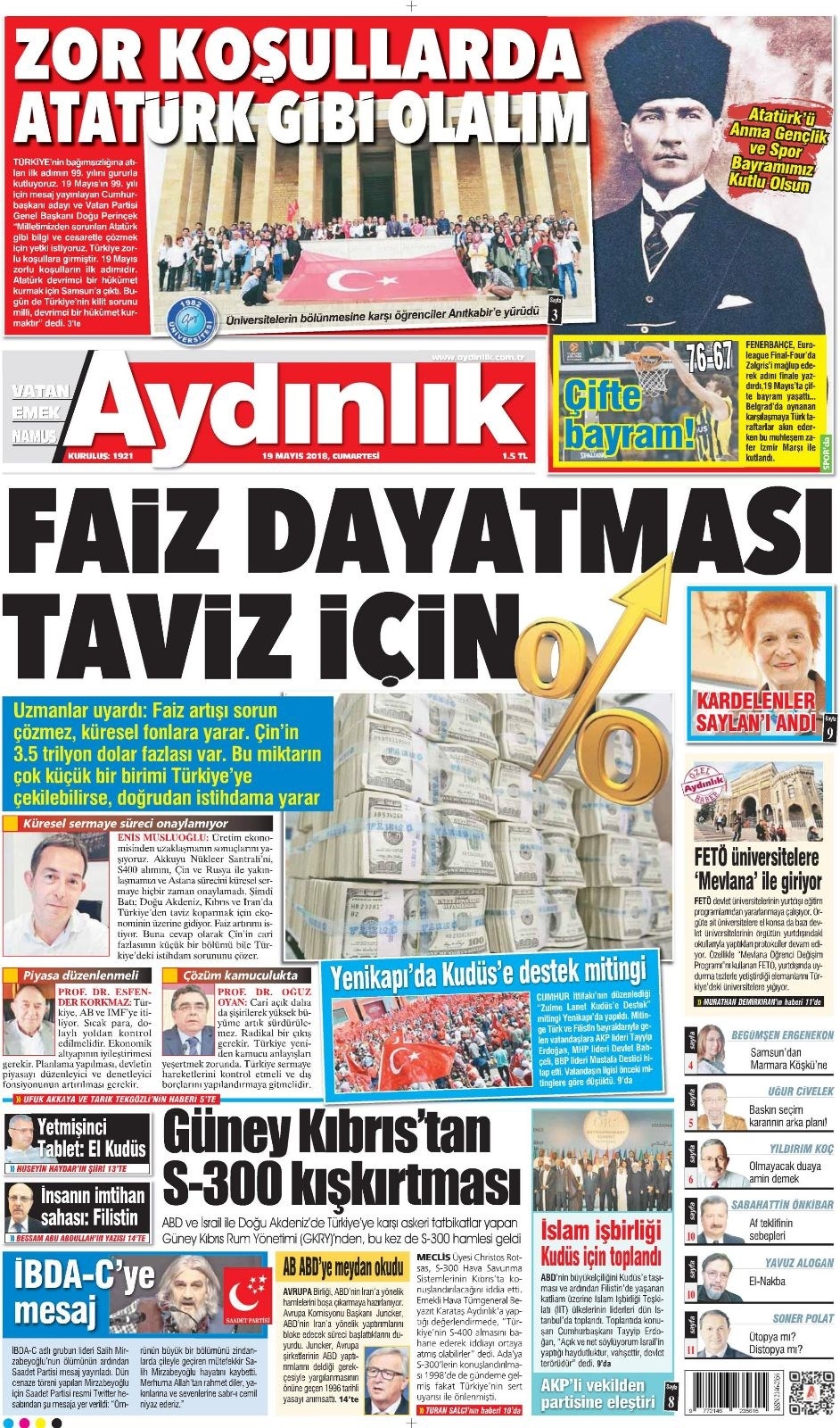 Gazete manşetleri 19 Mayıs 2018 Hürriyet, Milliyet, Yeni Şafak, Sözcü 14